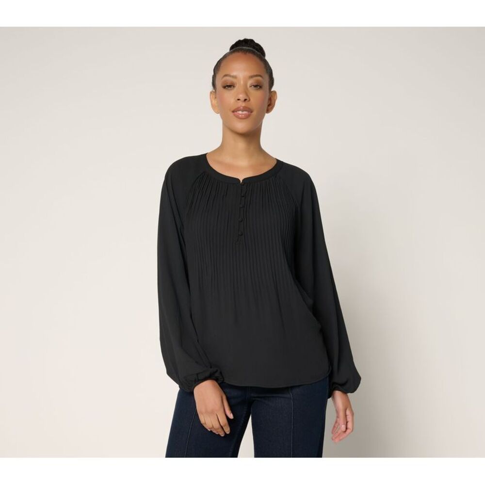 SUNNYLiFE Women's Top Sz S Alberta Pleated Blouse Black A721392